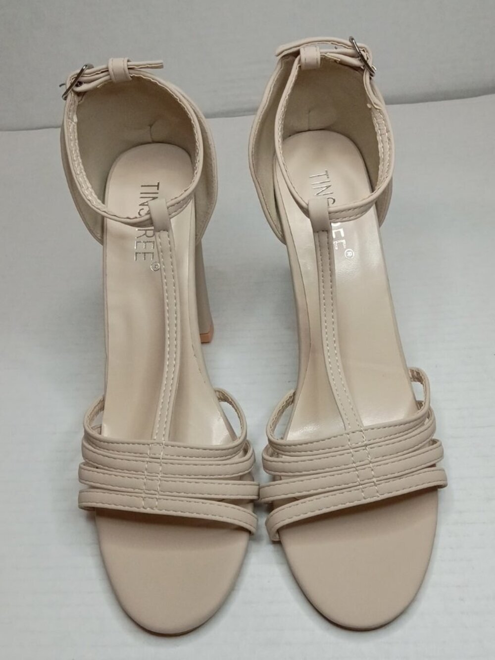 Tinstree Nude Beige Caged T-Strap Block Heel Sandals Women’s Size 9